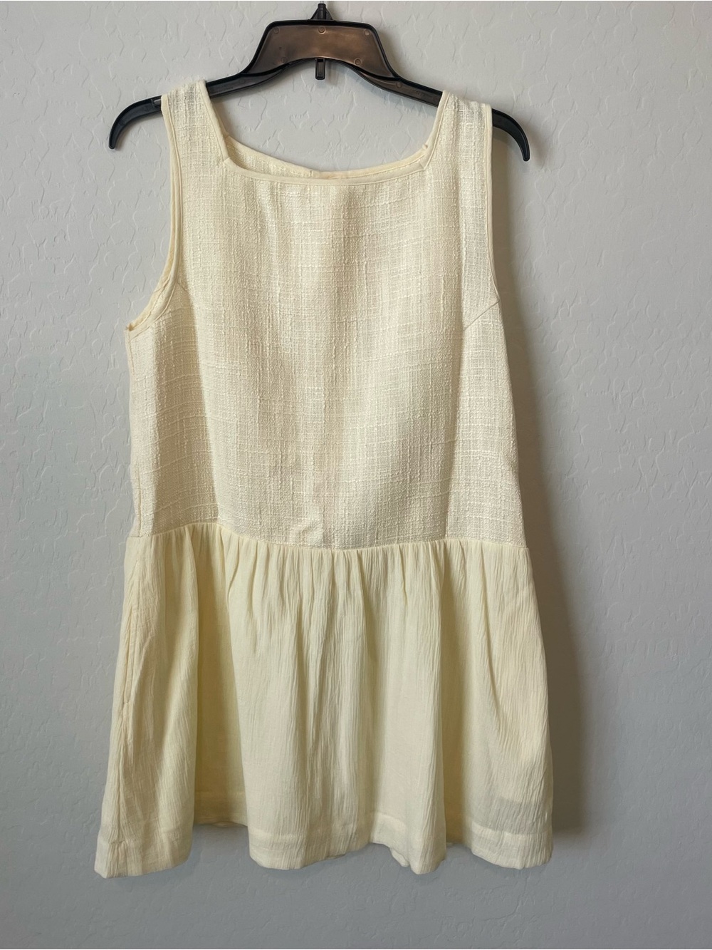 Talulah Cream Textured Button-Back Drop Waist Mini Dress Size M